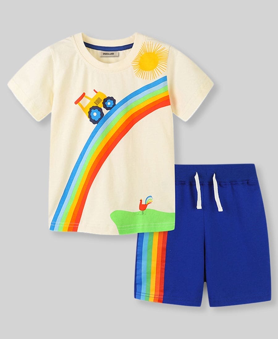 Boys Knitted Two Piece Set with Rainbow Print Sets   