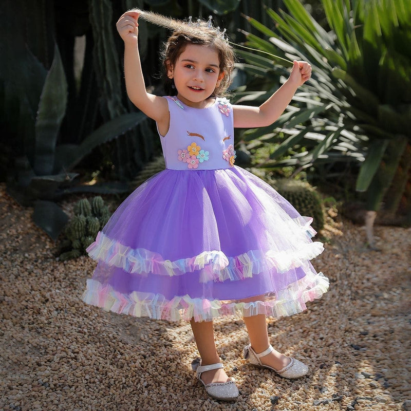 Unicorn Flower Dress Casual Dresses Purple 1-2 Y 