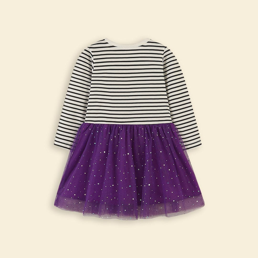 Girls Striped Tulle Overlay Dress Casual Dresses   