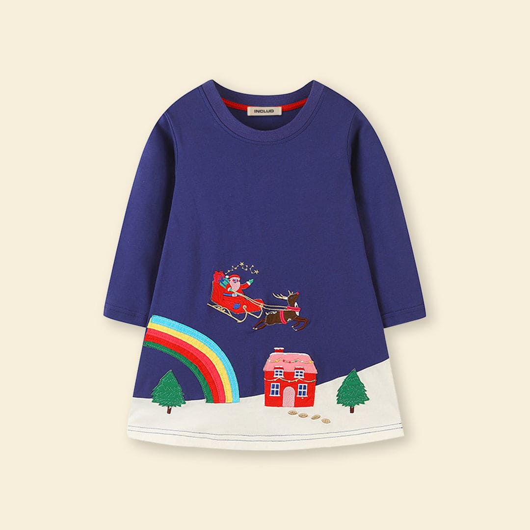 Girls Santa Claus Patch Dress Casual Dresses   