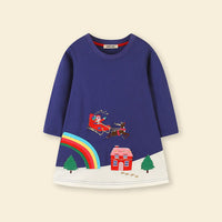 Girls Santa Claus Patch Dress Casual Dresses   