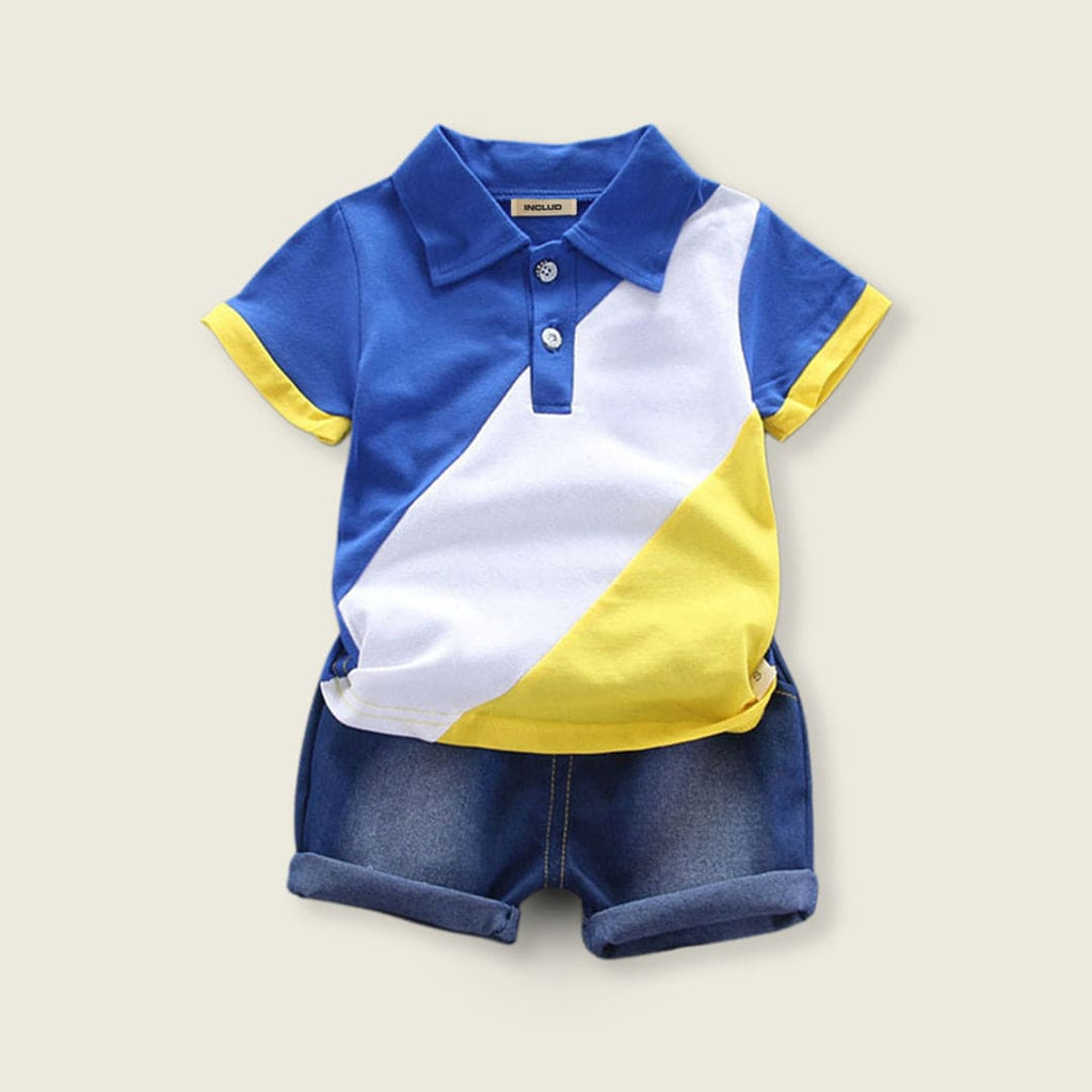 Boys Cut N Sew Polo Neck Tshirt with Shorts Set Sets Style 4 1-2 Y 