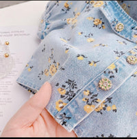 Girls Floral Printed Denim Shirt & Shorts Sets   