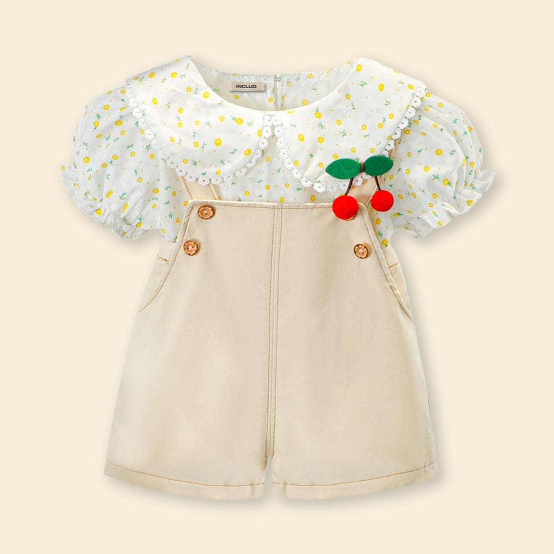 Girls Printed Top with Dungaree Set Sets   