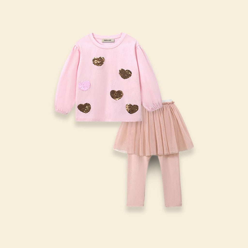 Girls Sequence Applique Sweatshirt with Tutu Skirt Set Winterwear Sets Pink 1-2 Y 