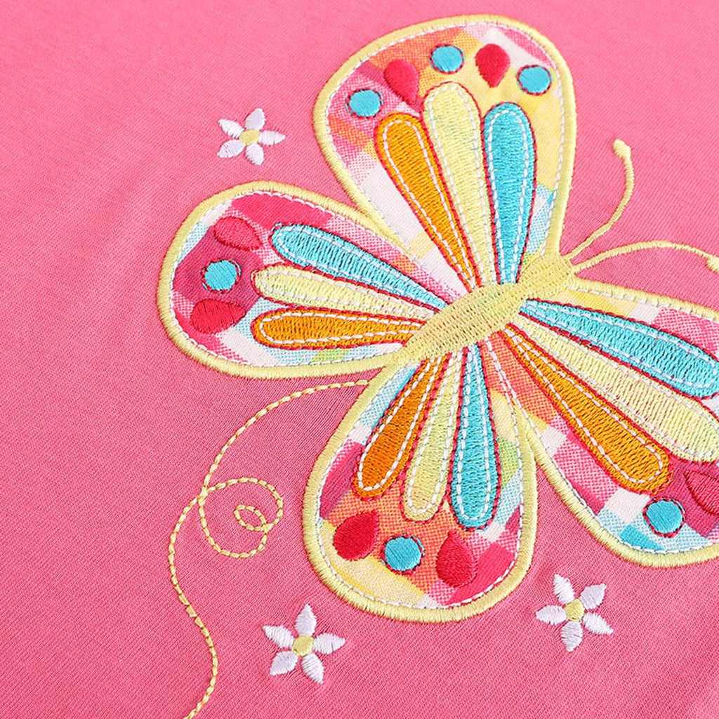 Girls Butterfly Applique T-shirt & Checkered Shorts Set Sets   