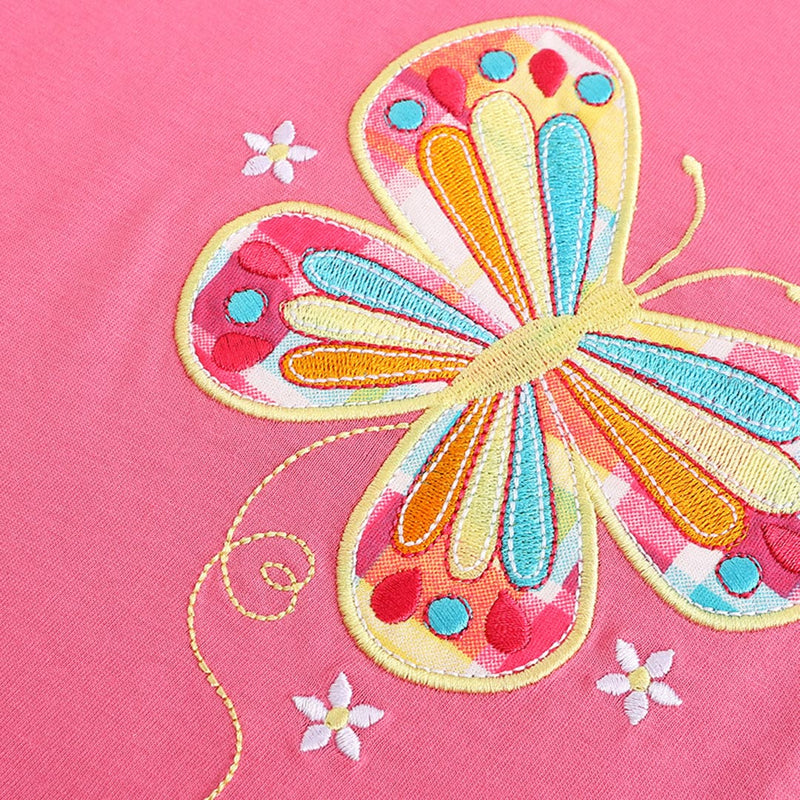 Girls Butterfly Applique T-shirt & Checkered Shorts Set Sets   