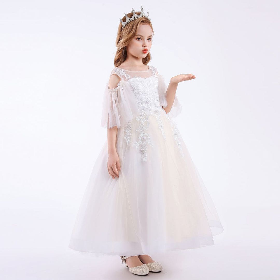 Girls Princess Lace Tulle Gown Casual Dresses   