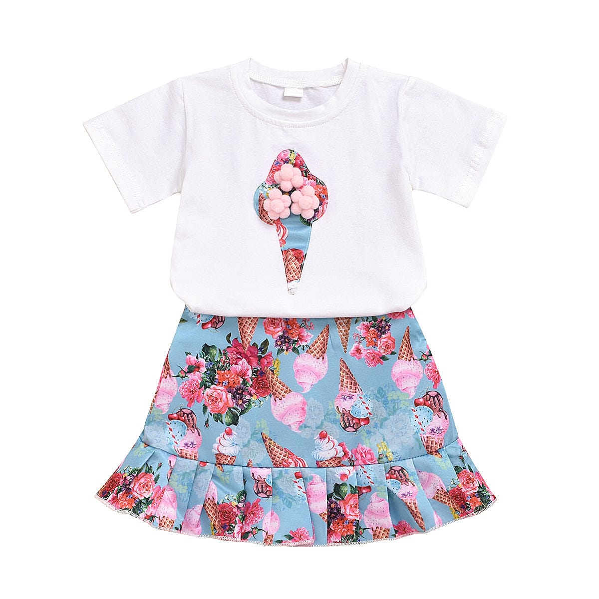 Girls 2 Piece Set with Ice Cream Print Sets   