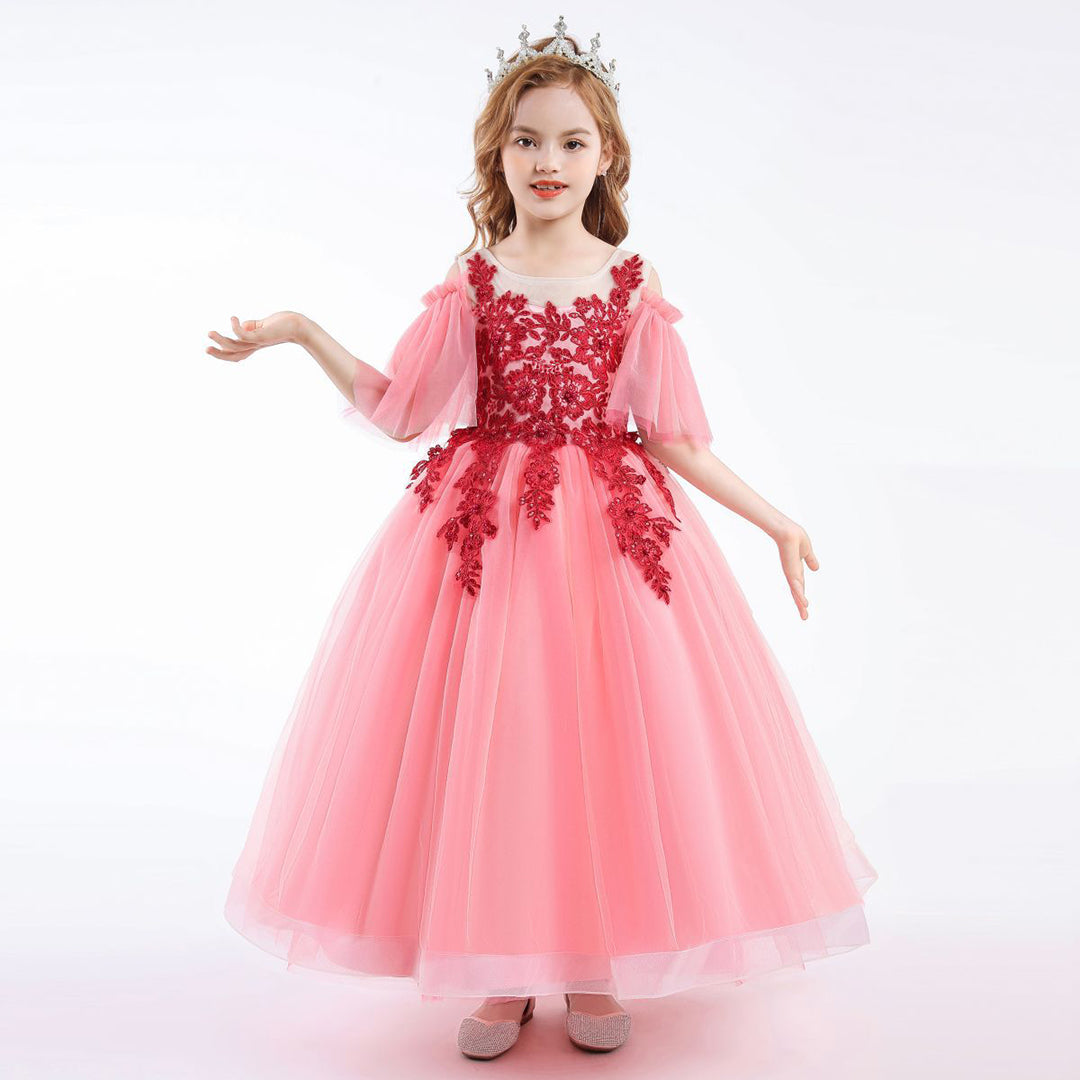 Girls Princess Lace Tulle Gown Casual Dresses