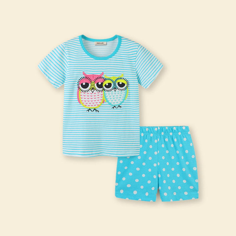Girls Owl Print T-shirt & Polka Dot Shorts Set Sets   
