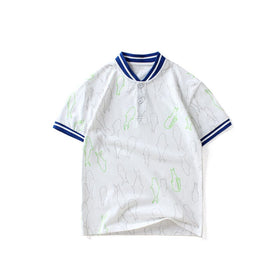 Boys Mandarin Collar Polo Neck Tshirt with Fish Print Tshirts White 6-7 Y 