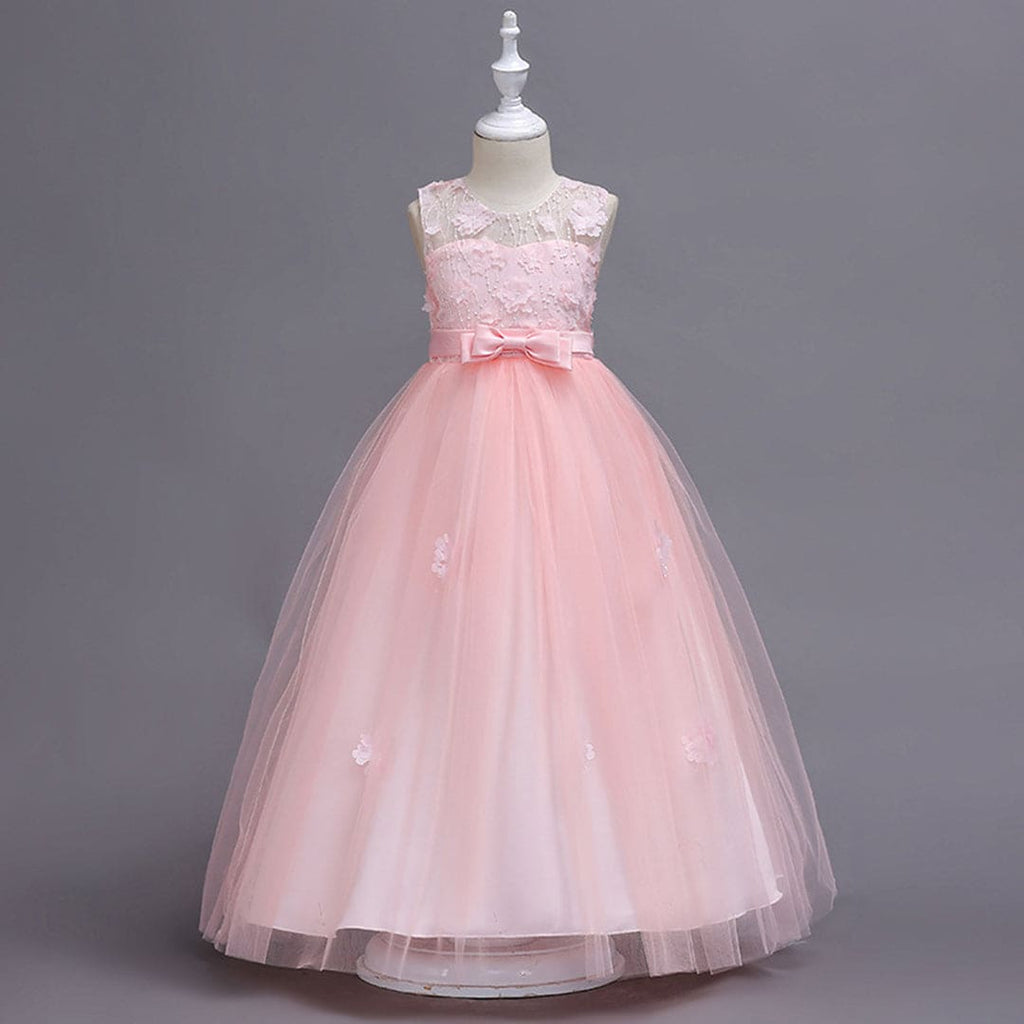 Girls Floral Applique Tulle Party Gown