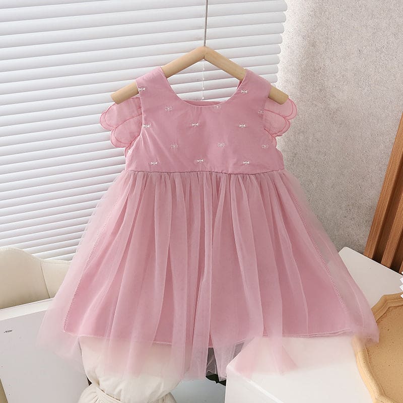 Girls Bow Embroidery Dress With Fairy Wings Casual Dresses Pink 1-2 Y 