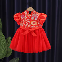 Girls Embroidered Tulle Party Dress Casual Dresses   