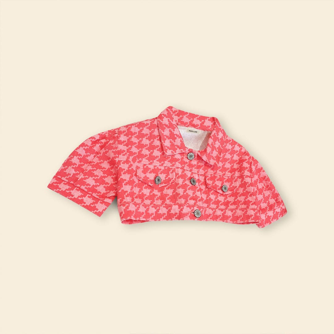 Girls Short Sleeve Printed Jacket With Skirt Sets   