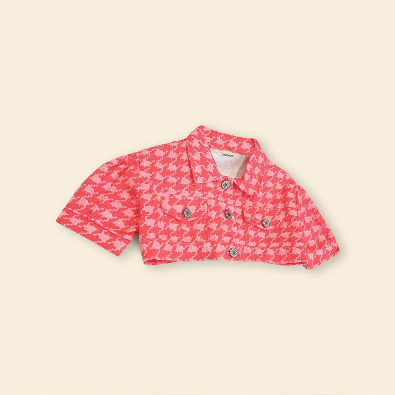 Girls Short Sleeve Printed Jacket With Skirt Sets   