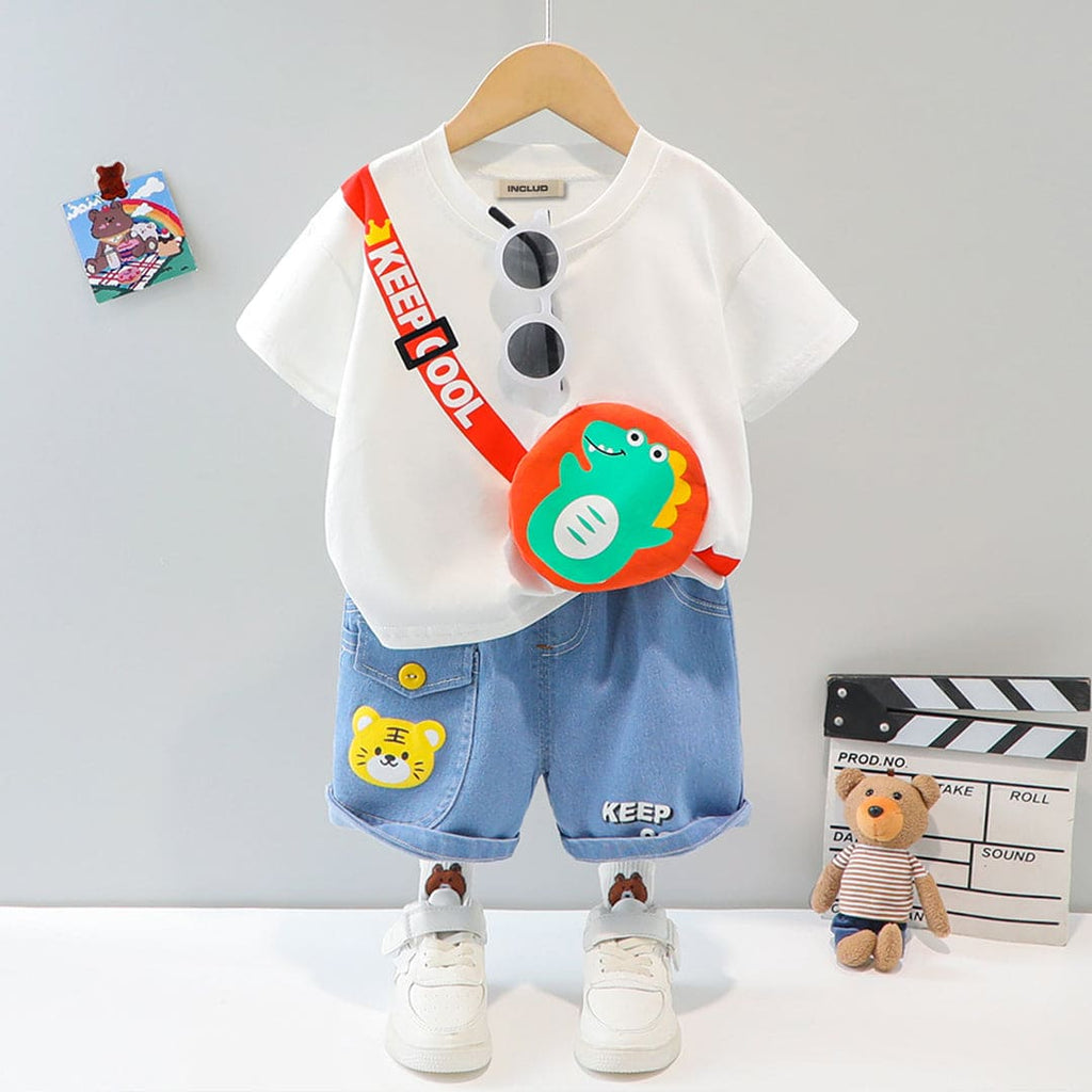 Boys 3D Patch Applique T-shirt & Denim Shorts Set