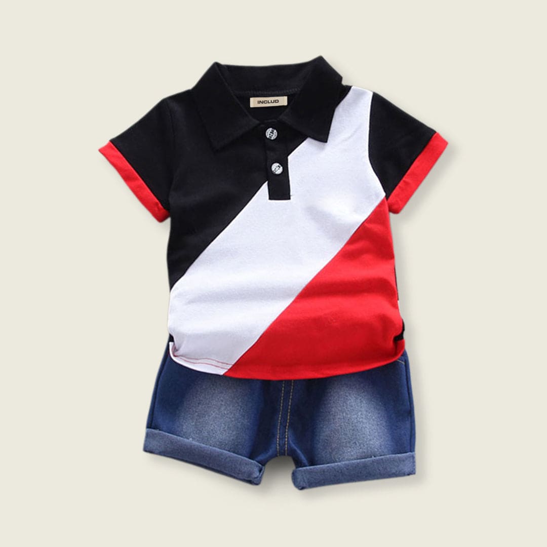 Boys Cut N Sew Polo Neck Tshirt with Shorts Set Sets   