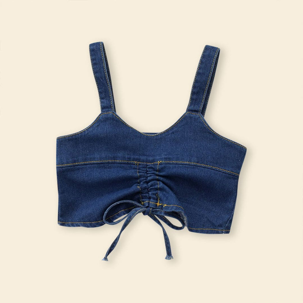 Girls Short Sleeve Top With Denim Top & Denim Trousers Sets   