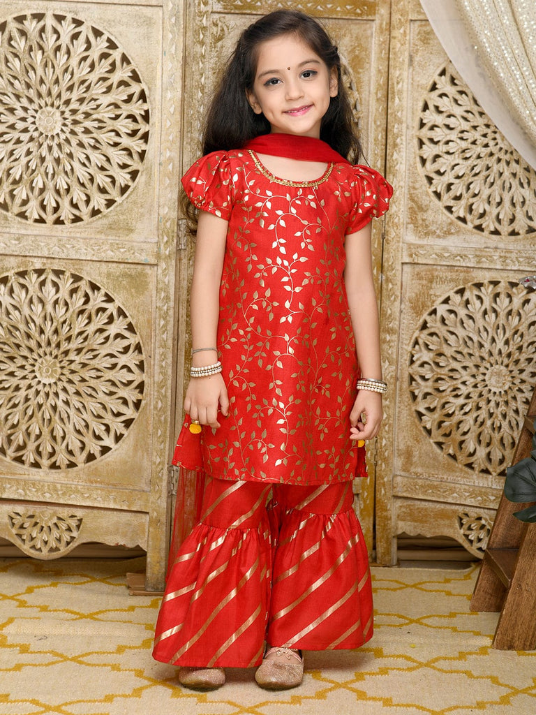 Girls Printed Cotton Blend Sharara Set Ethnicwear Girls Red 1-2 Y 