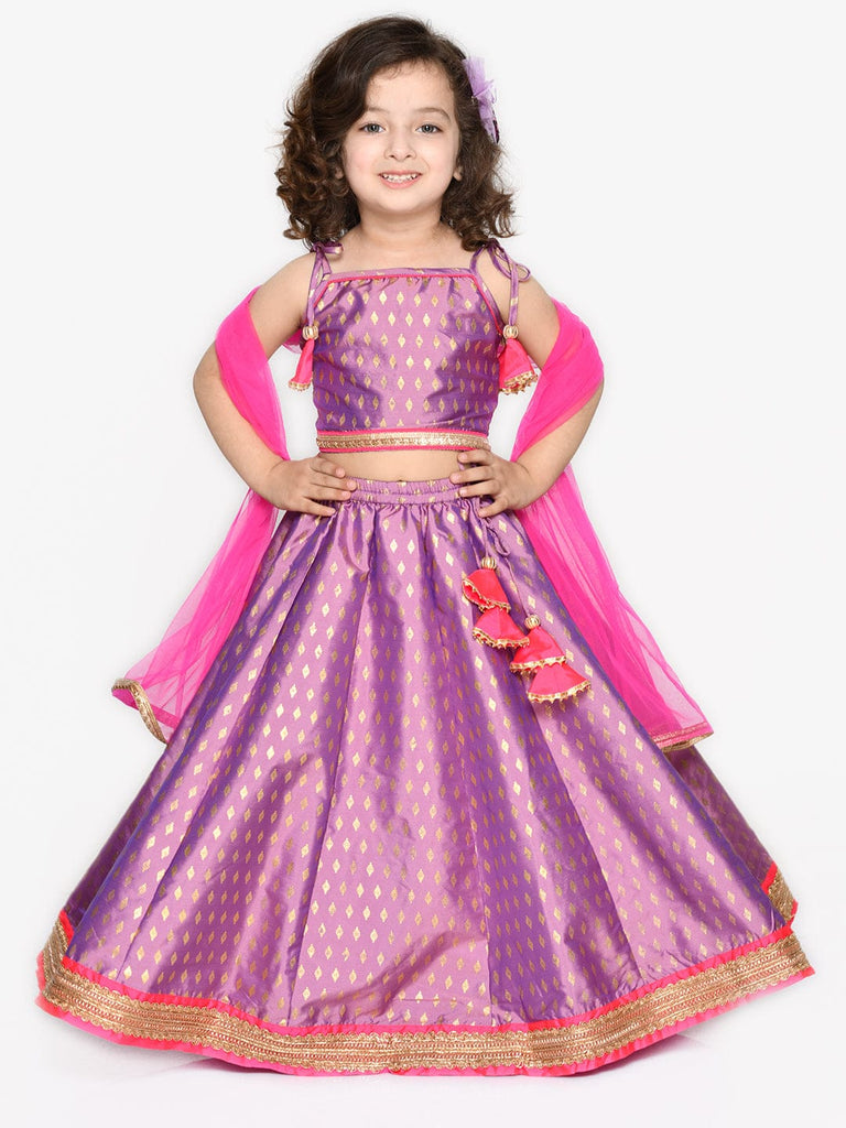 Girls Silk Blend Lehenga Choli Dupatta Set Ethnicwear Girls Purple 1-2 Y 