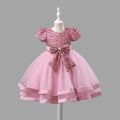Girls Short Sleeve Sequin Bow Party Dress Party Dresses Light Pink 4-5 Y 