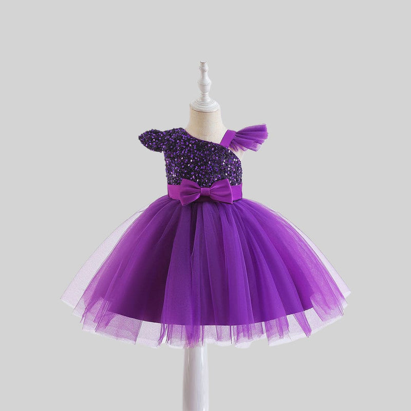 Girls Cape Sleeve Sequined Party Wear Dress Party Dresses Purple 1-2 Y 