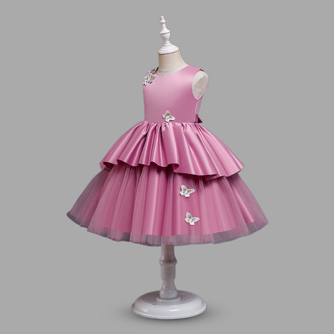 Girls Duchess Satin Butterfly Applique Party Dress Party Dresses   