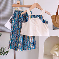 Girls Sleeveless Top With Printed Pants Sets   