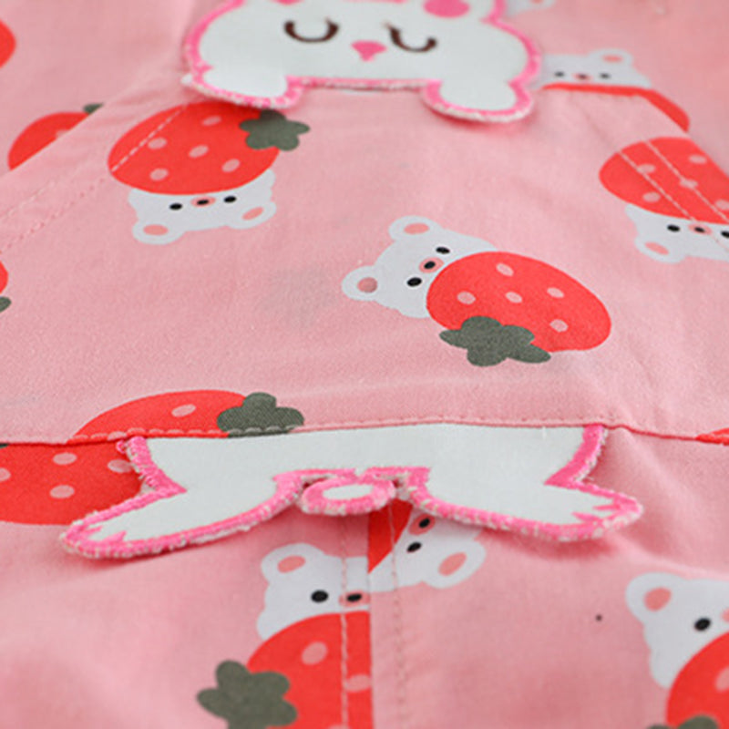 Girls Short Sleeve T-Shirt With Strawberry Printed Dungaree Sets   