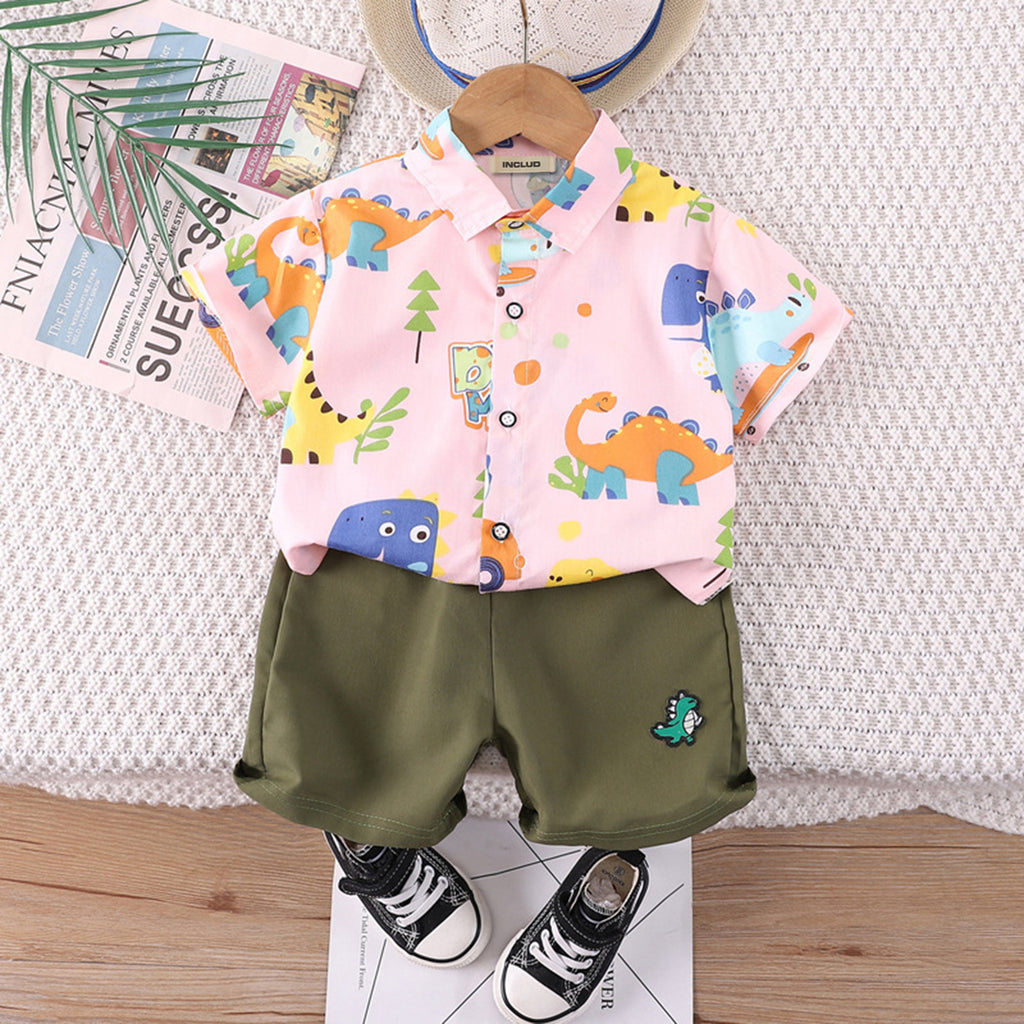 Boys Printed Shirt with Shorts Set Sets Pink 1-2 Y 