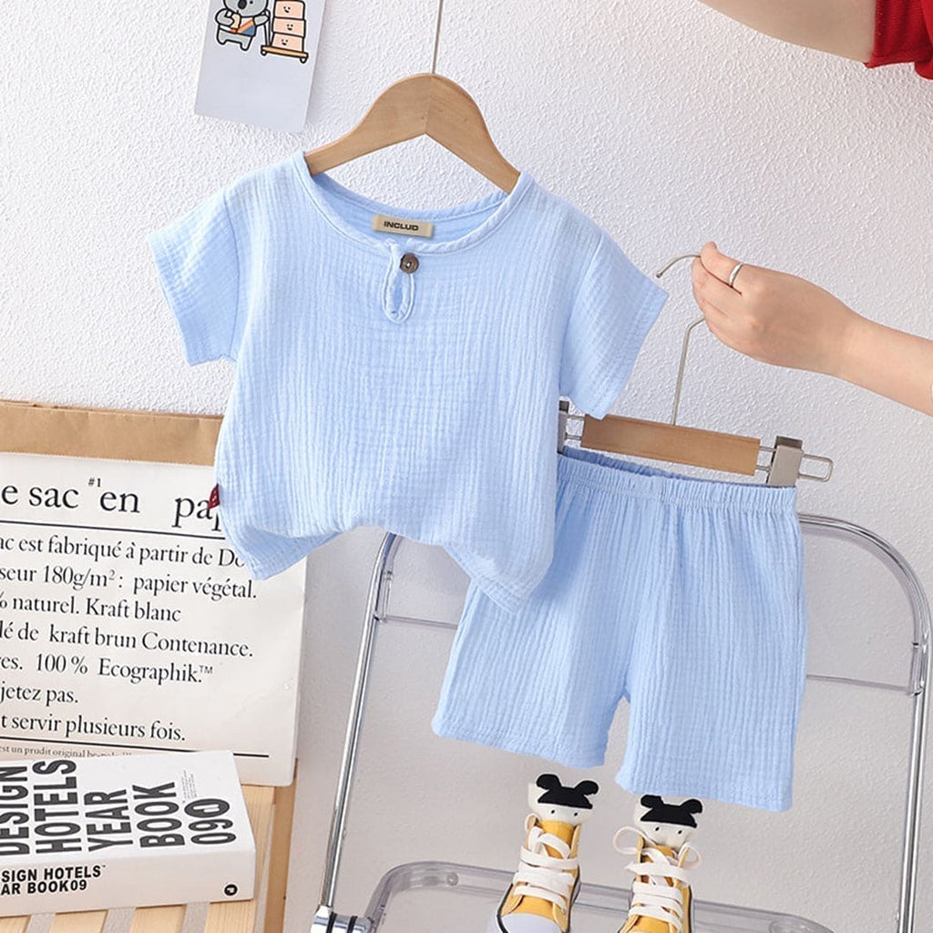 Boys Textured T-shirt with Shorts Set (Copy) Sets Light Blue 1-2 Y