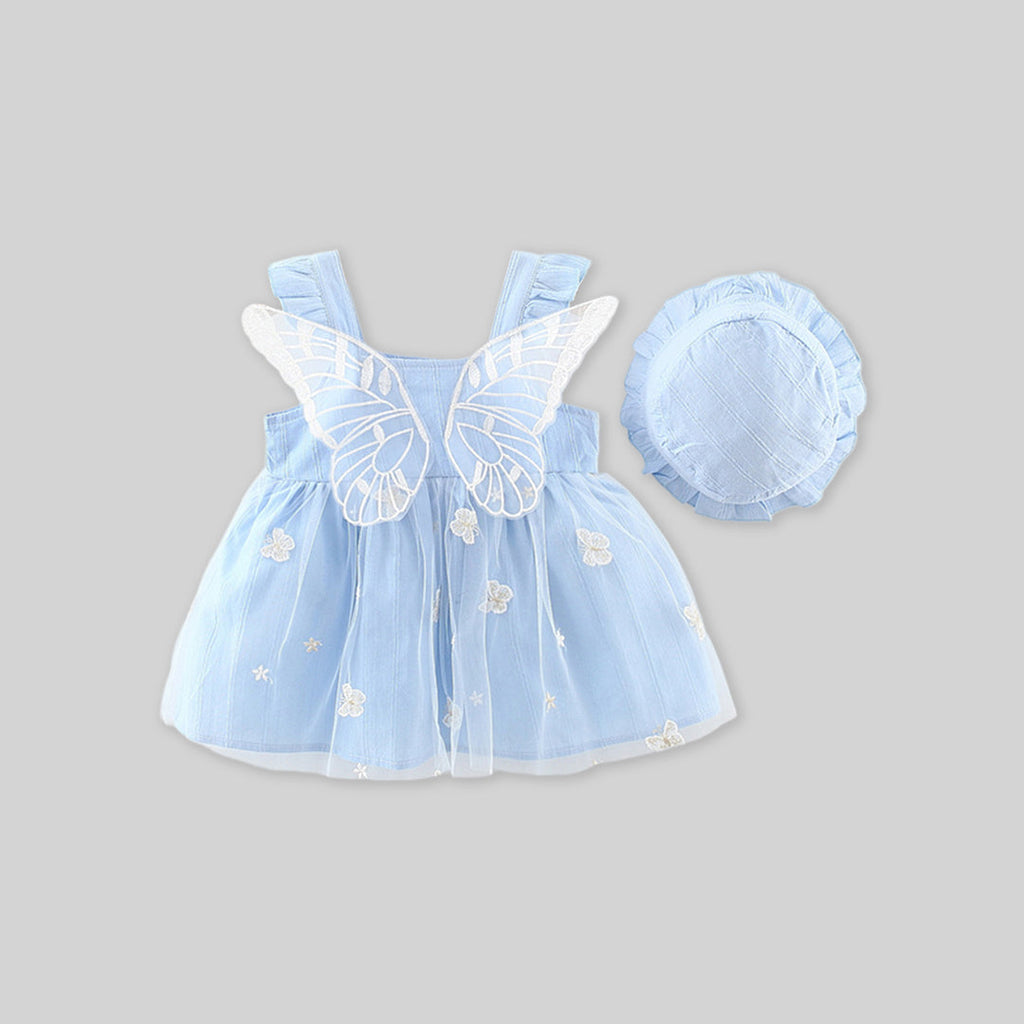 Girls Butterfly Applique Party Dress with Hat