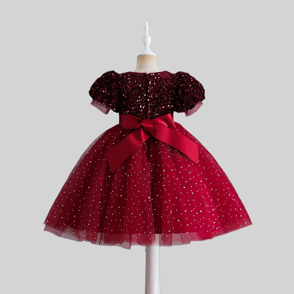 Girls Sequins Embellished Puff Sleeves Party Dress Party Dresses   