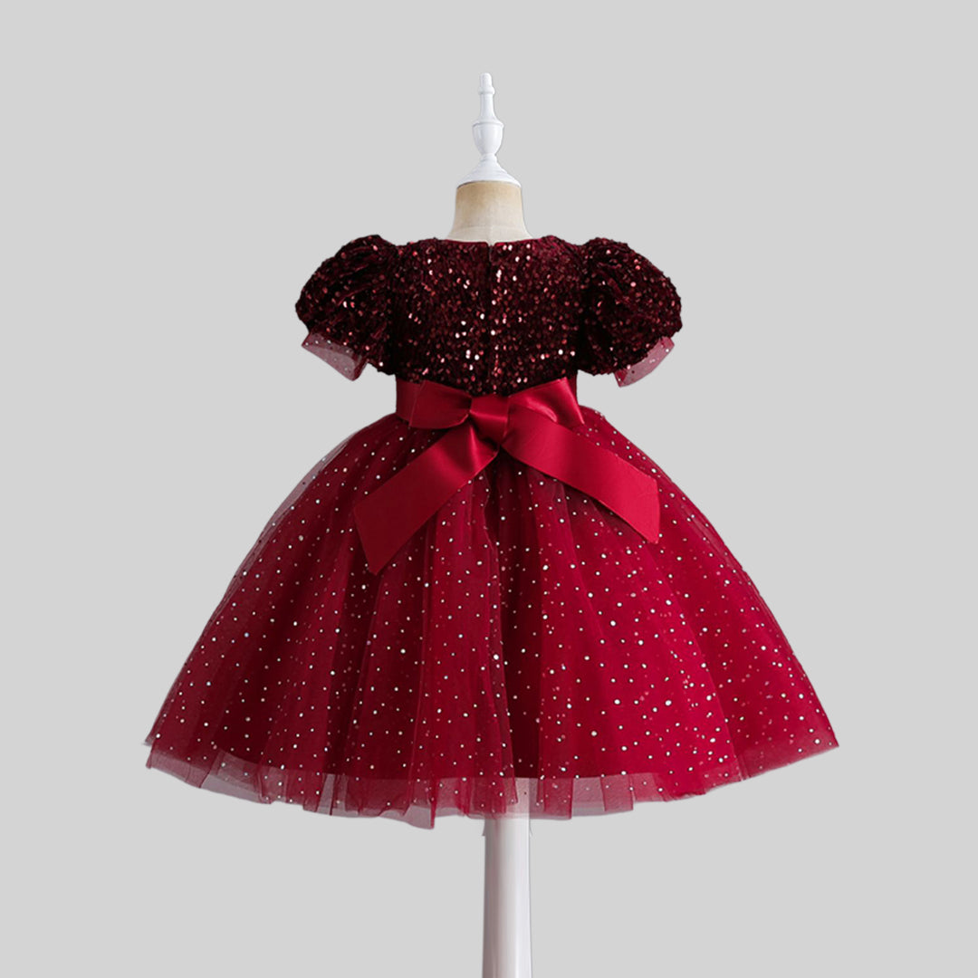 Girls Sequins Embellished Puff Sleeves Party Dress Party Dresses   