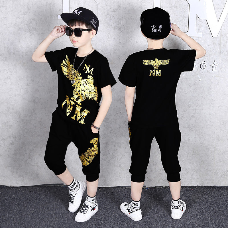 Boys Foil Print T-shirt with Bermudas Set Sets   