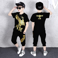 Boys Foil Print T-shirt with Bermudas Set Sets   