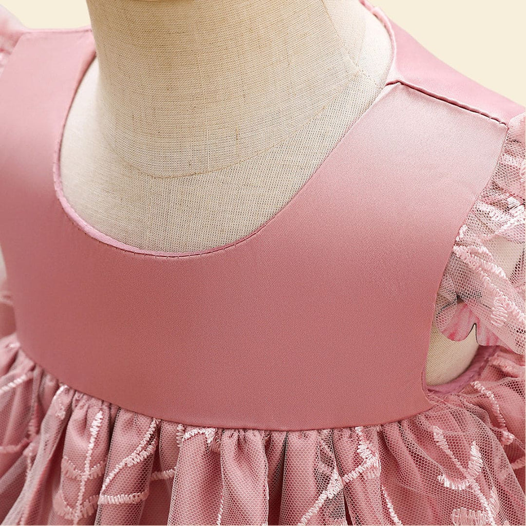 Girls Cape Sleeve Embroidered Fit & Flare Party Dress Party Dresses   