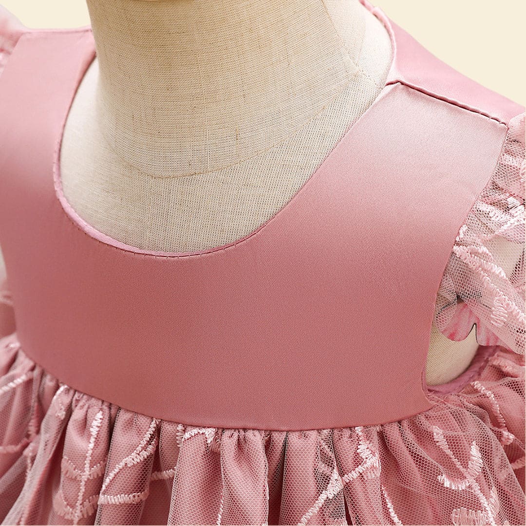Girls Cape Sleeve Embroidered Fit & Flare Party Dress Party Dresses   