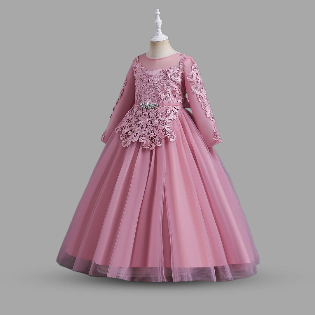Girls Lacework Full Sleeves Tulle Party Gown Party Dresses   