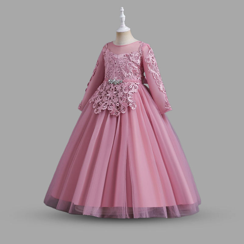 Girls Lacework Full Sleeves Tulle Party Gown Party Dresses   