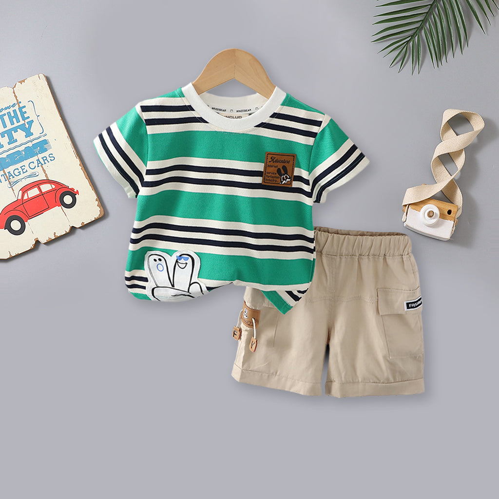 Boys Striped T-shirt with Shorts Set Sets Green 1-2 Y 