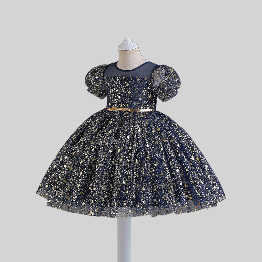 Girls Star Foil Print Fit & Flare Dress Party Dresses   