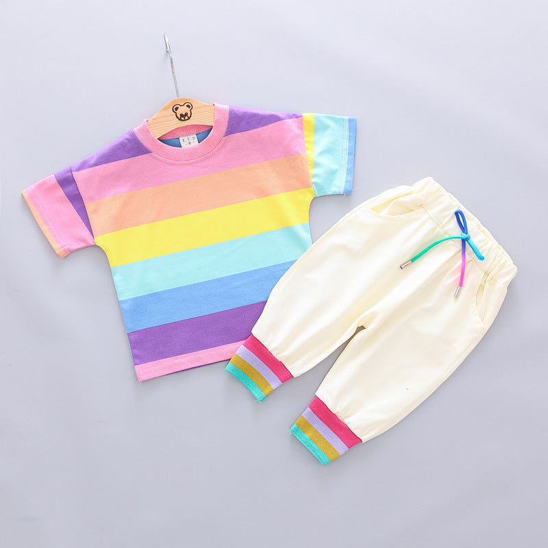 Boys Multicolor Stripes Print T-Shirt & Pants