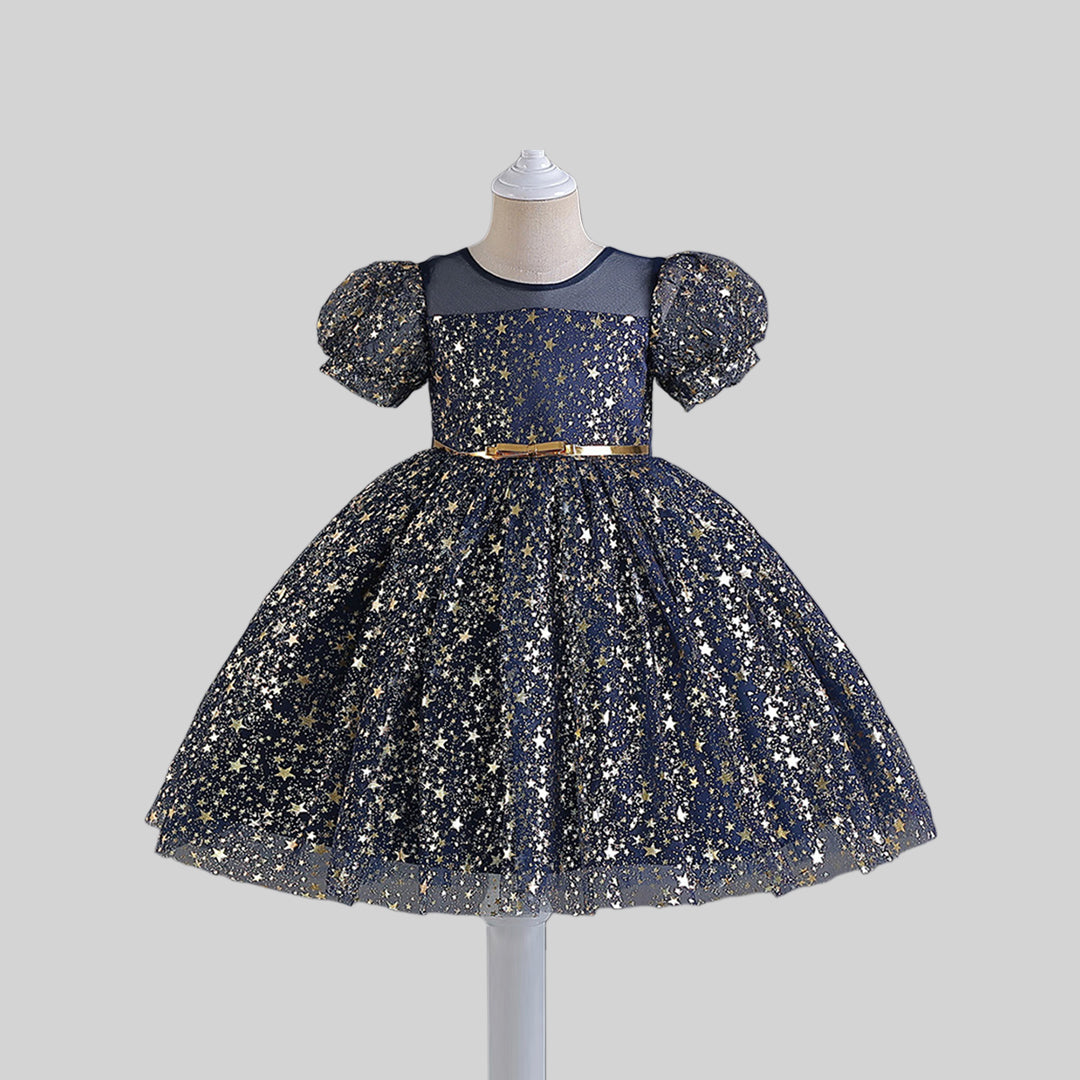 Girls Star Foil Print Fit & Flare Dress Party Dresses