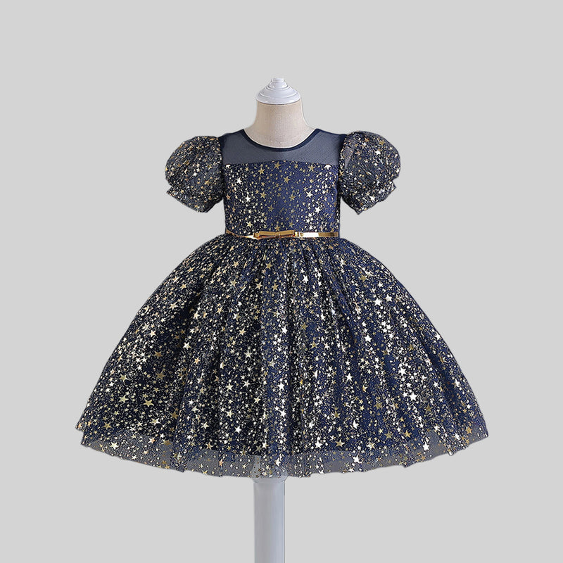 Girls Star Foil Print Fit & Flare Dress Party Dresses