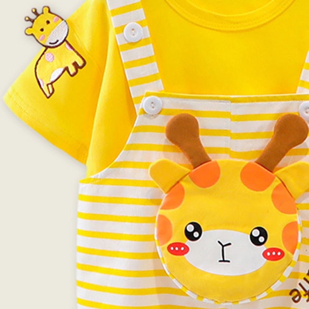 Boys Short Sleeve T-Shirts With Giraffe Applique Dungaree Sets   