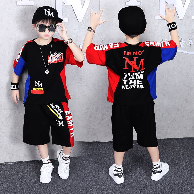 Boys Round Neck Alphabet Print T-Shirt With Shorts Sets   