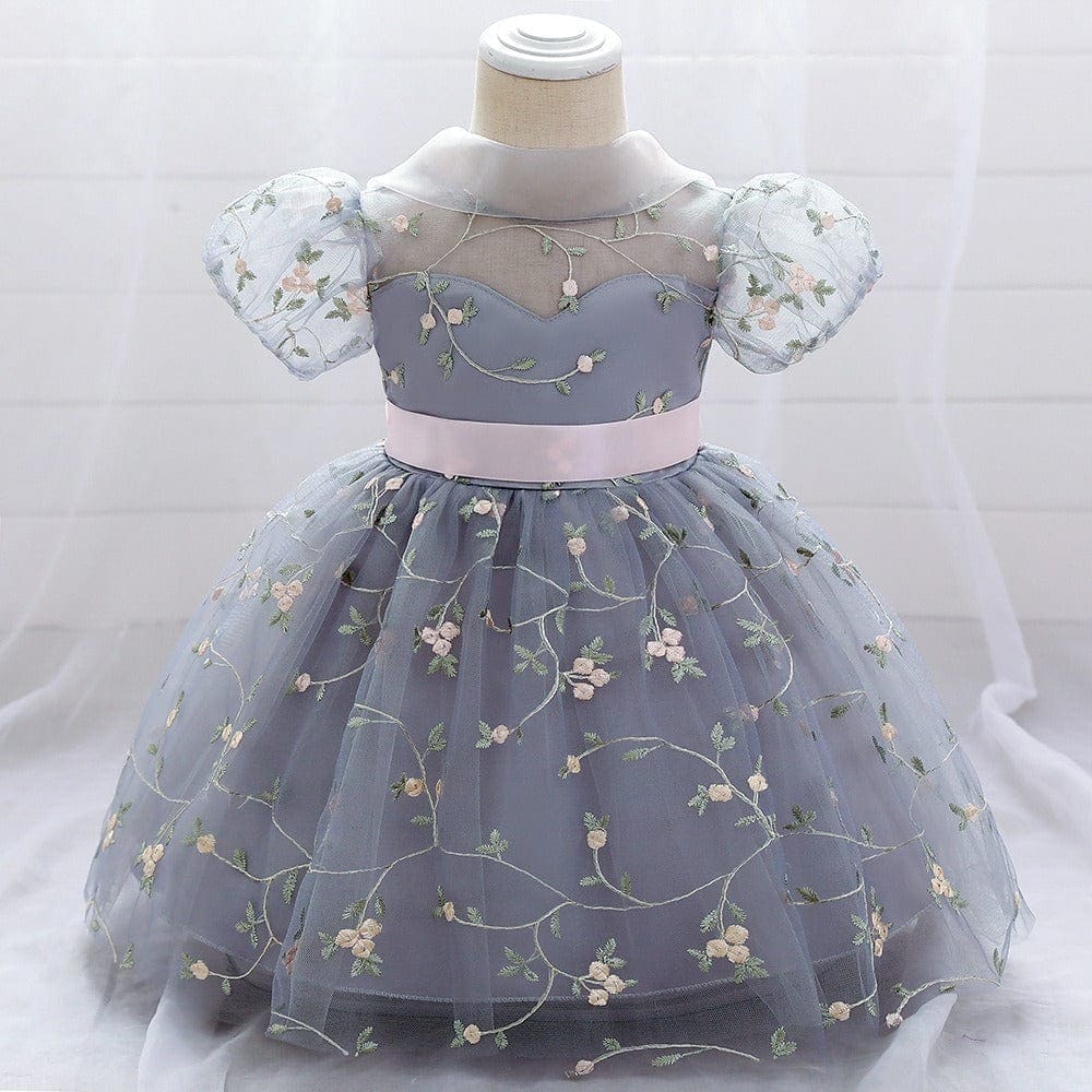 Net Embroidery Dress Casual Dresses Grey 1-2 Y 